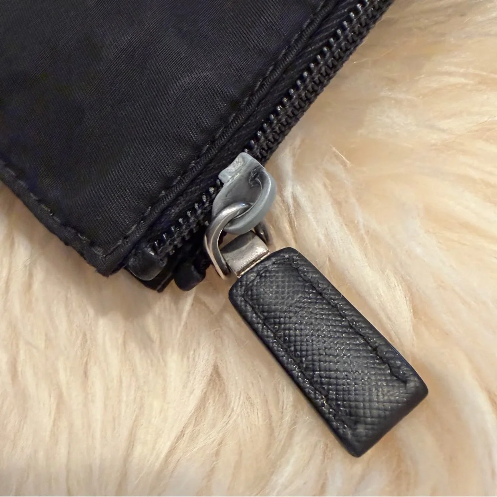 Prada Black Nylon Pouch Bag with Silver Luggage Logo Clutch Travel Accessory